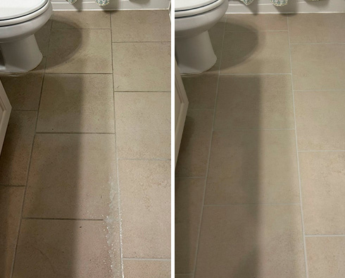 Bathroom Floor Before and After Our Woodbury Grout Sealing Service