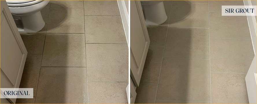 Bathroom Floor Before and After Our Woodbury Grout Sealing Service