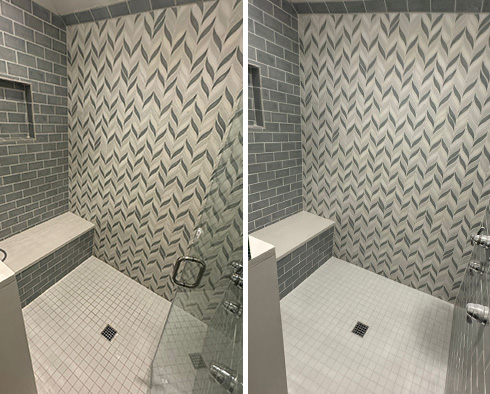 Shower Before and After Our Avon Shower Caulking Services