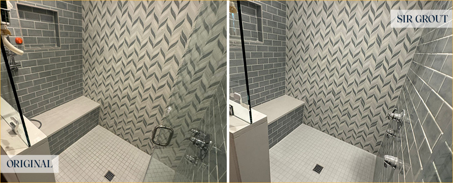 Shower Before and After Our Avon Shower Caulking Services