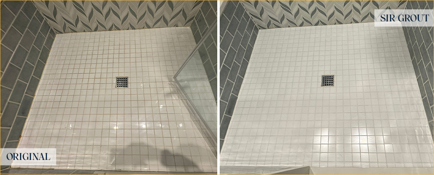 Shower Floor Before and After Our Avon Shower Caulking Services