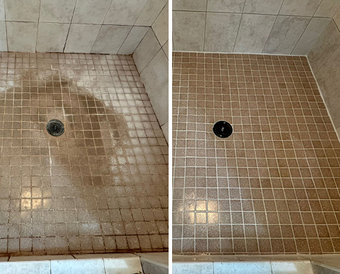Shower Before and After Our Simsbury Grout Cleaning Service