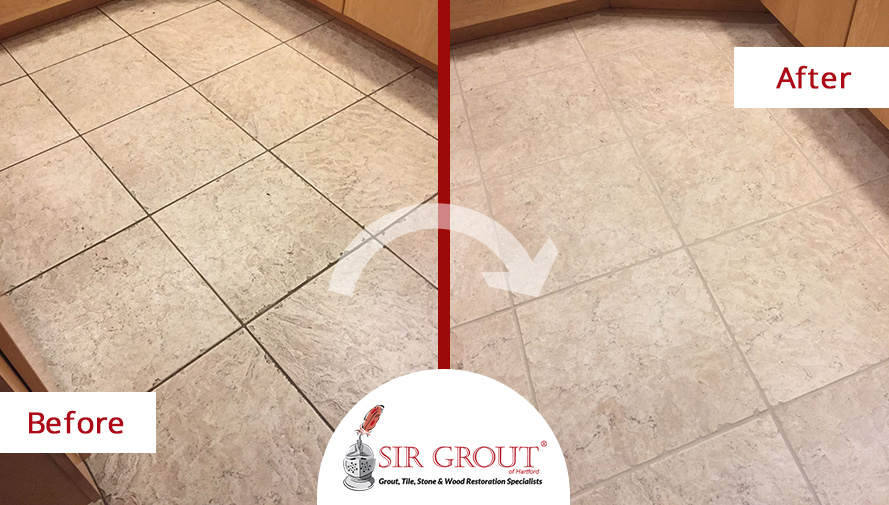 Before and After Picture of a Grout Cleaning Service in Bloomfield, CT