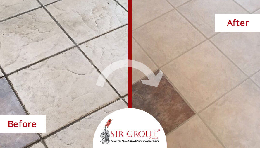 Before and After Picture of a Tile and Grout Cleaners in Simsbury, CT