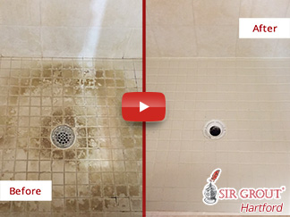Before and After Picture of a Bathroom Tile Cleaning in Hartford, Connecticut