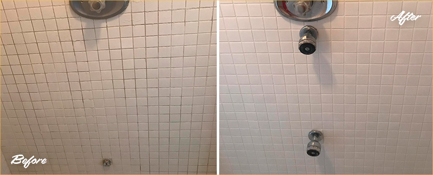 Moldy Shower Before and After a Grout Cleaning Service in Manchester, CT