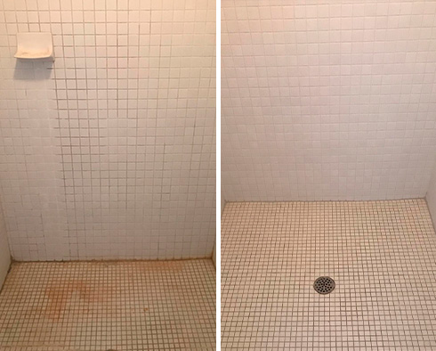 Before and After Picture of a Grout Cleaning Job in Manchester, CT