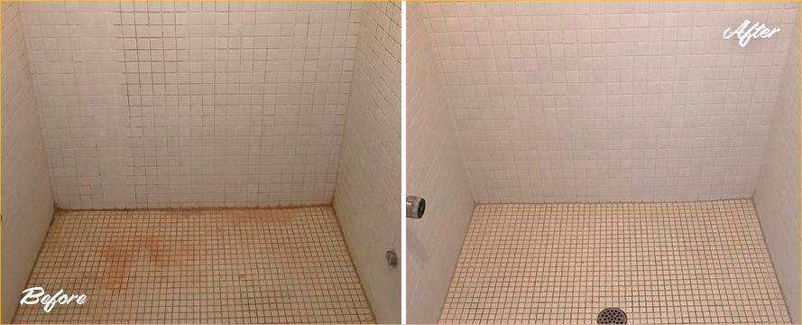Before and After Picture of This Dirty Shower in Manchester, CT
