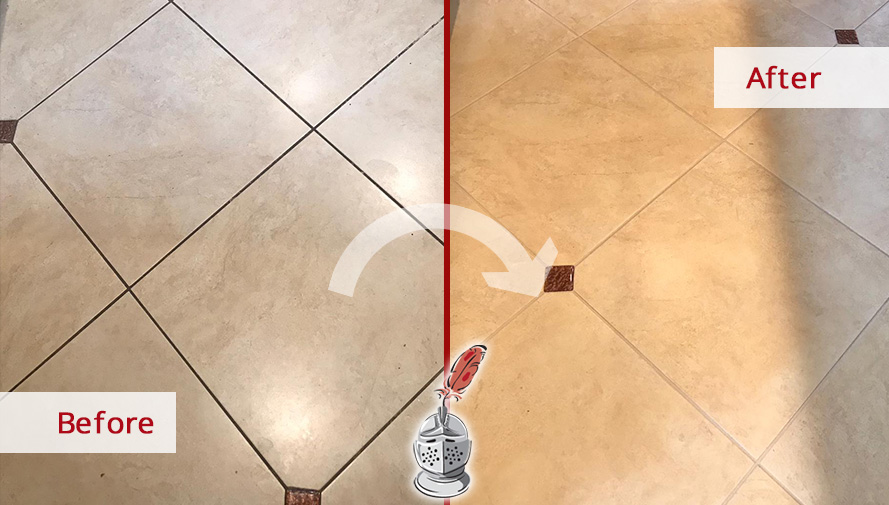Kitchen Floor Before and After a Grout Cleaning Service