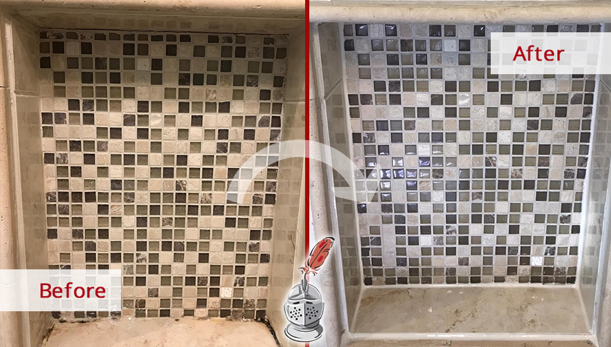 Shower Wall Before and After a Grout Cleaning in Avon, CT