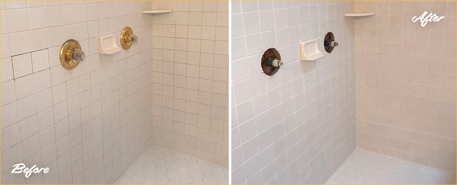 Before and After Our Shower Grout Cleaning Service in Middletown, CT