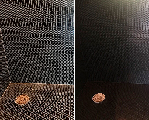 Before and After Our Shower Grout Recoloring Service in Enfield, CT