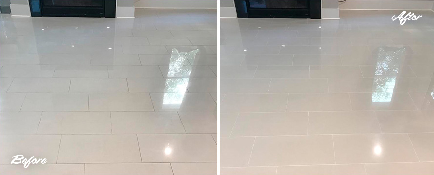 Before and After Our Ceramic Floor Grout Sealing Service in Wolcott, CT