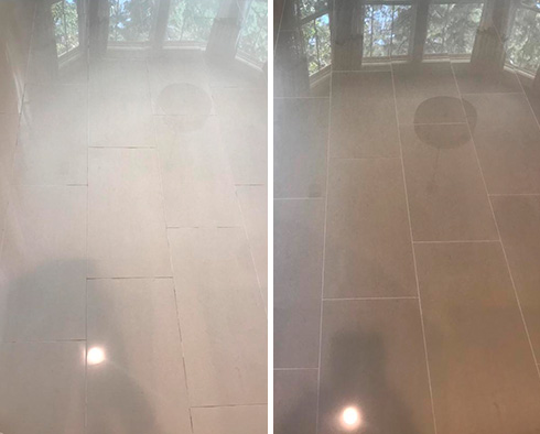 Before and After Our Ceramic Floor Grout Sealing Service in Wolcott, CT