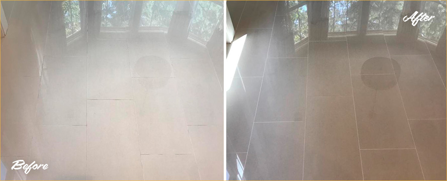 Before and After Our Ceramic Tiled Floor Grout Sealing Service in Wolcott, CT