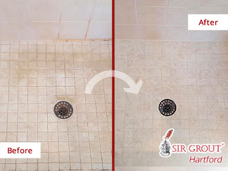Picture of a Shower Before and After our Caulking Services in Newington, CT