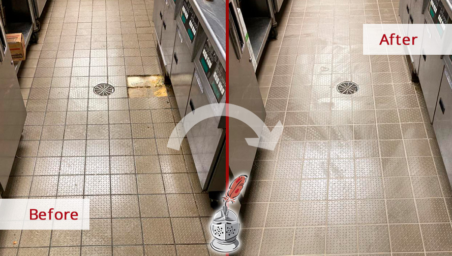 Kitchen Floor Before and After Our Farmington Hard Surface Restoration Services