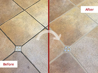 Floor Before and After a Grout Cleaning in New Haven, CT