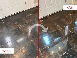Marble Floor Before and After a Stone Polishing in Bristol, CT