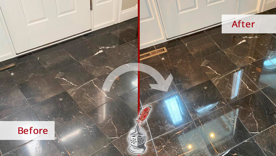 Marble Floor Before and After a Remarkable Stone Polishing in Bristol, CT