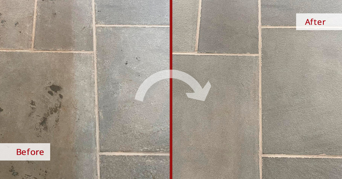This Bluestone Floor Gets a New Appearance Thanks to Our Stone Cleaning Services in Woodbridge CT