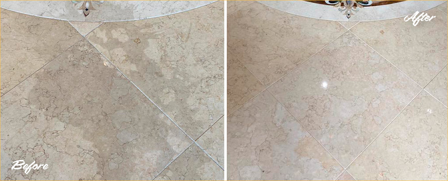 Foyer Floor Before and After Our Stone Polishing in Southington, CT