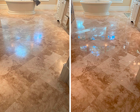 Large Travertine Floor Before and After Our Stone Polishing in Canton, CT