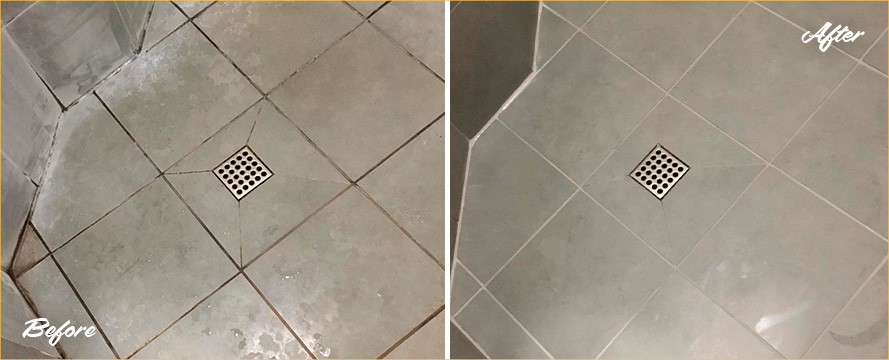 Shower Before and After Our Tile and Grout Cleaners in Canton, CT