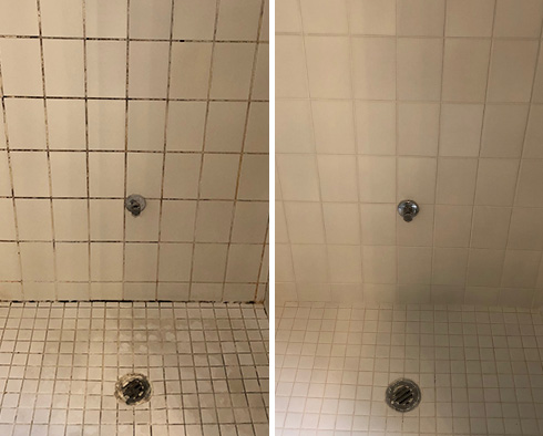 Porcelain Shower Before and After Our Grout Sealing in Simsbury, CT