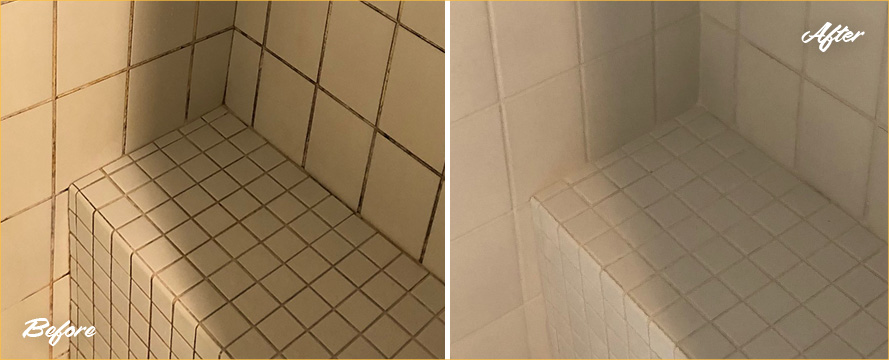 Porcelain Shower Walls Before and After Our Grout Sealing in Simsbury, CT