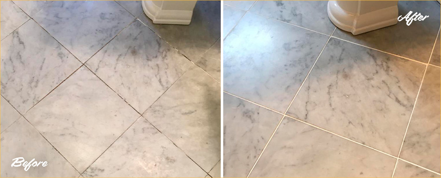 Marble Floor Before and After a Stone Sealing in Southbury, CT