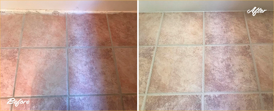Floor Before and After a Superb Grout Recoloring in Canton, CT