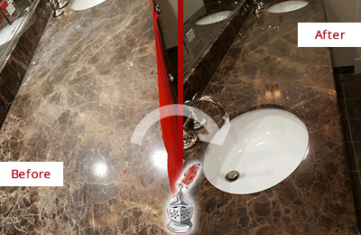 Before and After Picture of a Cleaned and Color Enhanced Granite Countertop