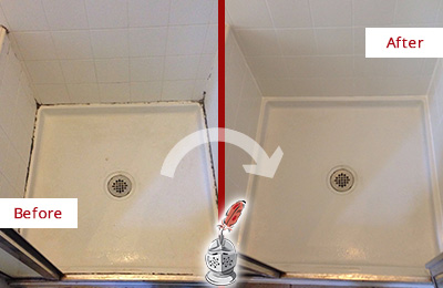 Sir Grout Sealed this Shower Grout to Remove Mold Before and After of a Shower Grout Sealing Service
