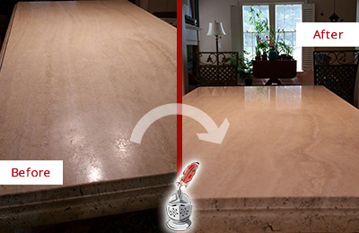 Before and After Picture of a Kitchen Marble Countertop Sealed for Extra Protection