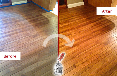 Before and After Picture of a Madison Wood Deep Cleaning Service on a Dull Floor to Recover Its Sheen