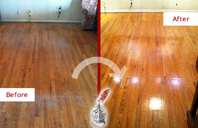 Before and After Picture of a Vernon Rockville Wood Deep Cleaning Service on a Stained Floor