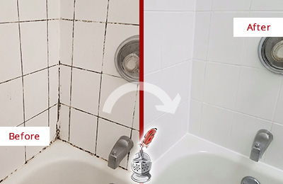 Sir Grout Cleans the Grout on this Moldy West Haven Tub Before and After Picture of a West Haven Tub Grout Cleaned to Eliminate Mold