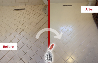 Sir Grout Seals the Grout of this Glastonbury White Bathroom Floor for Extra Protection Before and After Picture of a Glastonbury White Bathroom Floor Grout Sealed for Extra Protection