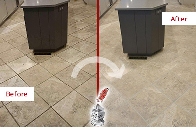 Sir Grout Seals this Stained Glastonbury Kitchen Floor Grout to Remove Stains Before and After Picture of a Glastonbury Kitchen Floor Grout Sealed to Remove Stains