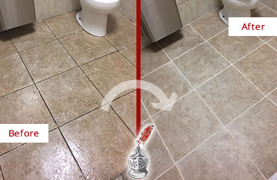 Before and After Picture of a Glastonbury Restroom Floor Cleaned to Eliminate Dirt