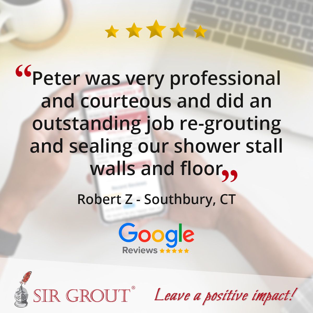 Peter was very professional and courteous and did an outstanding job re-grouting and sealing our shower stall walls and floor