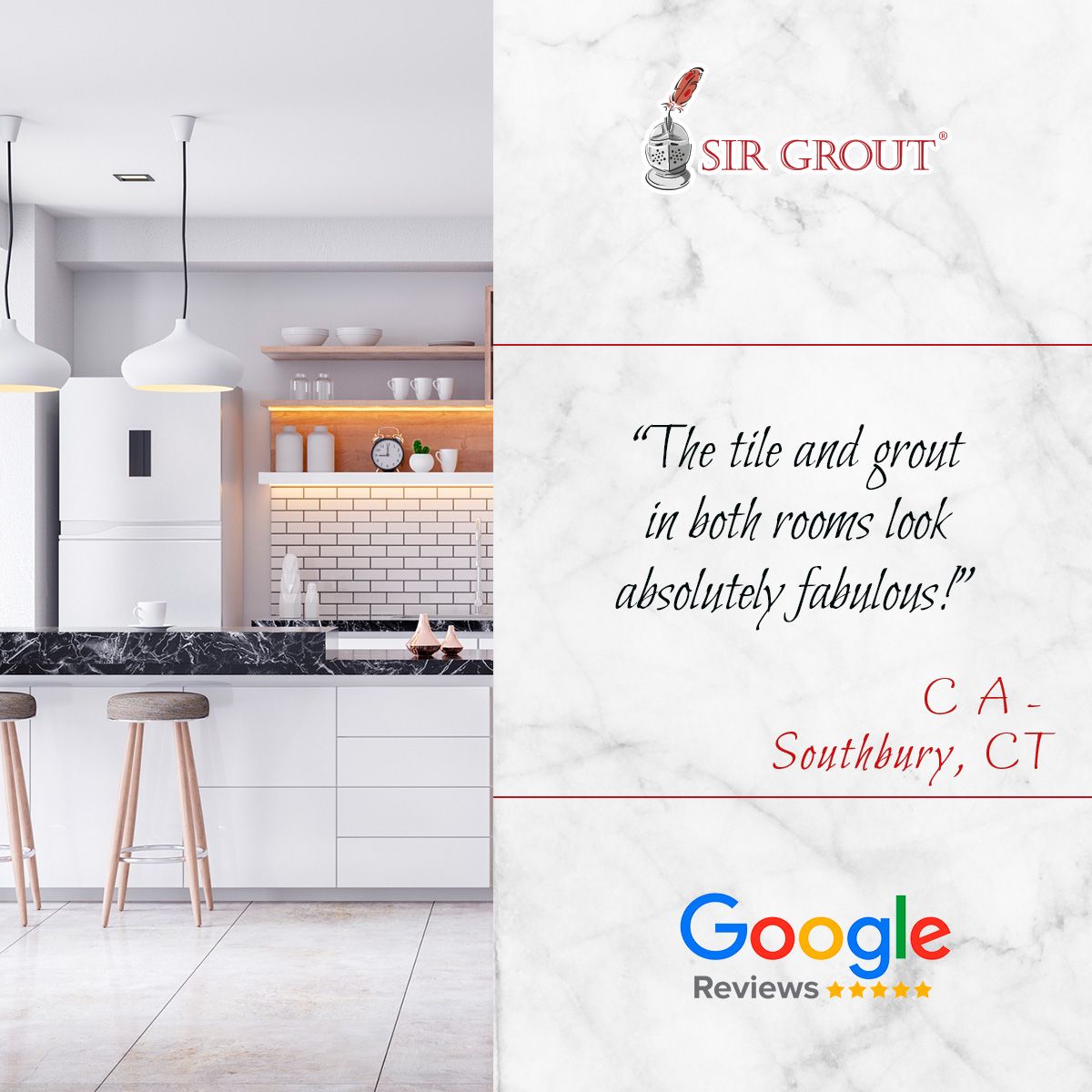 The tile and grout in both rooms look absolutely fabulous!